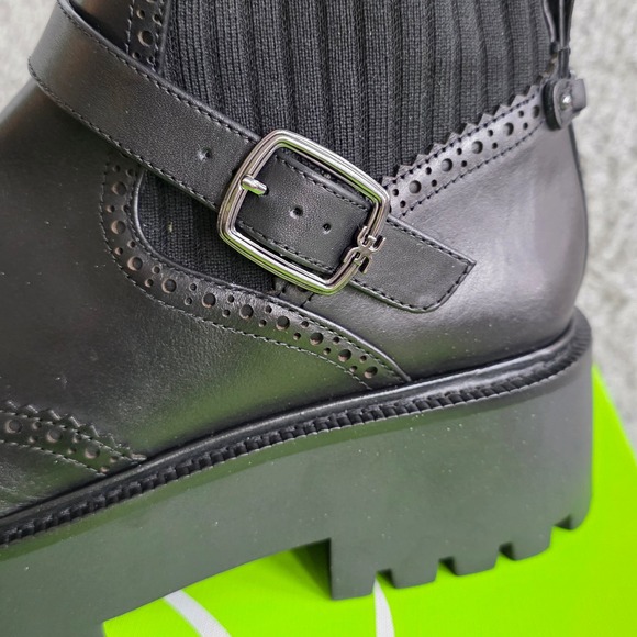 Sam Edelman Elly Black Leather Sock Boot Wingtip Lug Sole Womens Size 10M NEW - Picture 4 of 8